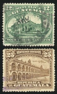 GUATEMALA Sc 202-03 USED - 1922 12½c  Centenary Palace