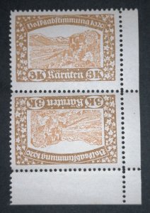 Austria 3k 1920 Karnten Not issued/ private issue tete-beche pair MNH - RARE