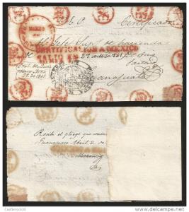 J) 1841 MEXICO, RED CIRCULAR MEXICO CANCELLATION, MATCHING CERT., MANUSCRIPT DAT