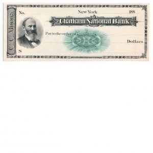 Charles C. Moore, check die proof, 1880s, Thomas F. Morris Chatham National Bank