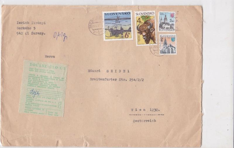 Slovakia 1997 Airmail to Austria Buildings cattle & Aviation Stamps Cover  22880