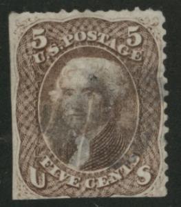 USA Scott 76 , Brown Jefferson 19th century CV $150 FAULTY