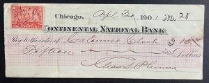 US #R164 Used on Bank Check - Continental National Bank April 30, 1901 [CVR173]