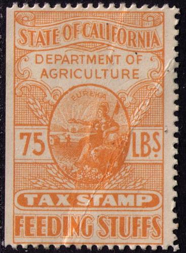 USA  STATE OF CALIFORNIA 75 LB FEEDING STUFF TAX STAMP