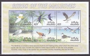 Maldives, Scott cat. 2625 a-f. Various Birds sheet of 6.