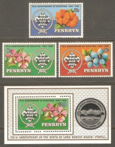 PENRHYN ISLANDS Sc# 219 - 222 MNH FVF Set3 + SS Boy Scouts 1983 World Jamboree