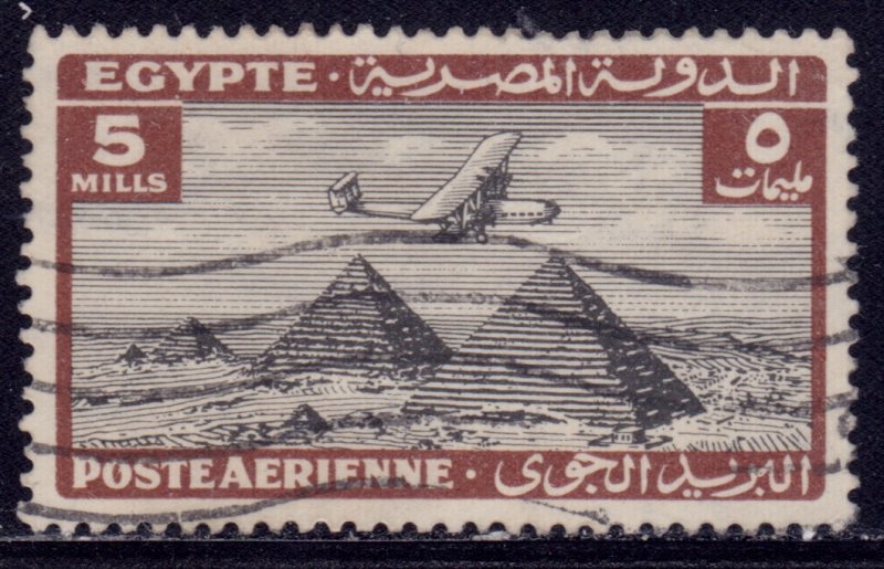 Egypt, 1933, Airmail, Airplane Over Pyramid in Gaza, 5m, sc#C10, used,++