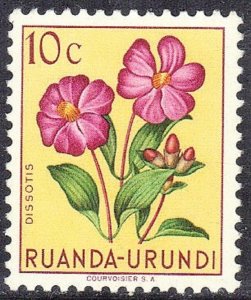RUANDA-URUNDI SC# 114 **MH**  10c 1953  FLOWER SEE SCAN