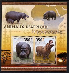 DJIBUTI - 2013 - Animals of Africa, Hippos - Perf 2v Sheet - Mint Never Hinged