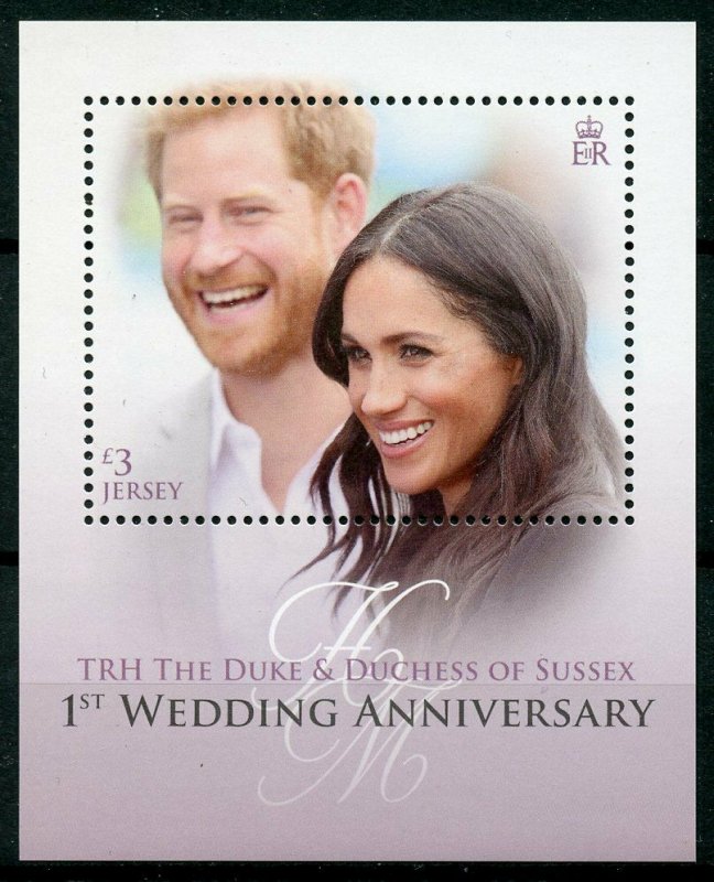 Jersey 2019 MNH Prince Harry Meghan 1st Wedding Anniv 1v M/S Royalty Stamps 