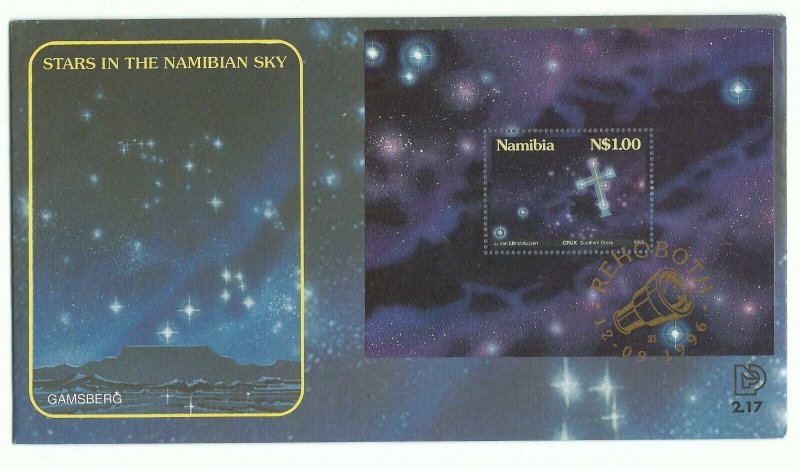 1996 NAMIBIA - SG: 696 - STARS IN SKY  MINI SHEET  ON FIRST DAY COVER