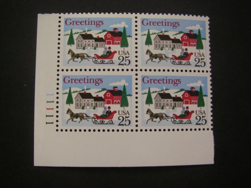 Scott 2400, 25c Christmas One-horse Open Sleigh, PB4 #11111 LL, MNH Beauty