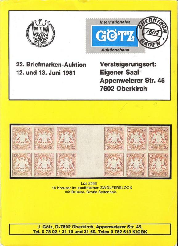 Gotz: Sale # 22  -  22. Briefmarken-Auktion, Jurgen Gotz ...