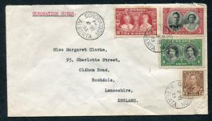 1953 Coronation Cover - Alberta, Canada to Lancashire, England - Nice Franking