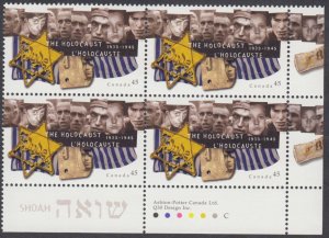 Canada - #1590 The Holocaust Plate Block - MNH