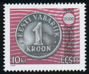 Estonia #391 One Kroon Coin 10K Postage Stamp 2000 Europe Eesti MLH