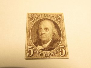 US Stamp, Scott #3P3, 5c Mint 1875,No Gum (AI) VF Imperf. with Certificate,