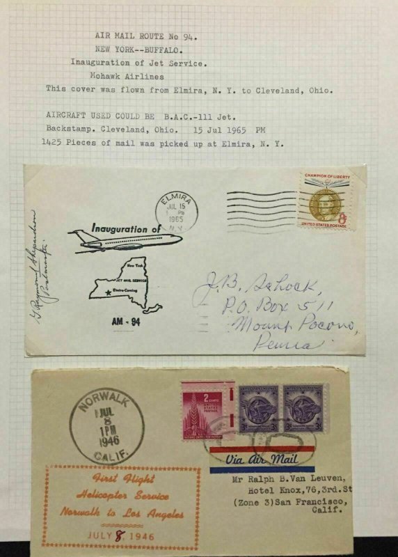 USA 1960s Air Mail Route 94 First Flight Covers Incl.Signed x 13 (W3355