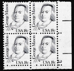 U.S. 1981 18c George Mason Scott 1858 Plate Number Block of Four VF/NH
