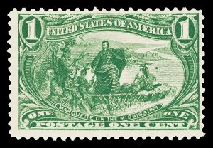 Scott 285 1c Trans-Mississippi Issue Unused F-VF NG Cat $27.50