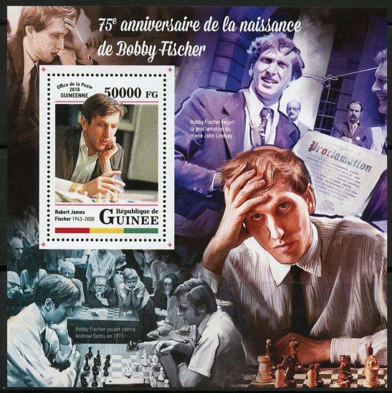 GUINEA 2018 75th ANN OF THE BIRTH OF BOBBY FISCHER SOUVENIR SHEET MINT   NH