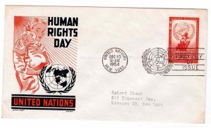 United Nations 1954 FDC Sc 29 Ken Boll Cachet Craft Human Rights Day UN New York