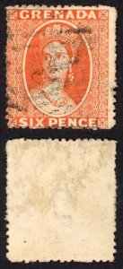 Grenada SG17 6d Deep Vermilion Wmk small Star Intermediate perf 15 Cat 38 pounds