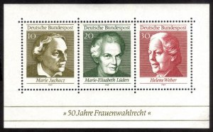 1969 Germany MNH S/S, Sc 1007, Mi BL5, 50 Years of Women's Suffrage