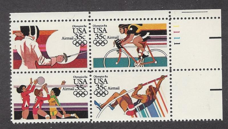 United states, C109-12, Olympic Games 1984 Plate Block of 4,*MNH*