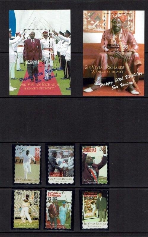 Antigua & Barbuda: 2002 50th Birthday of Sir Viv Richards, Cricketer, MNH set