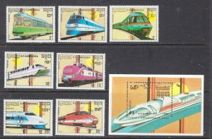 Cambodia 929-36 MNH 1989 Trains (ap7700)