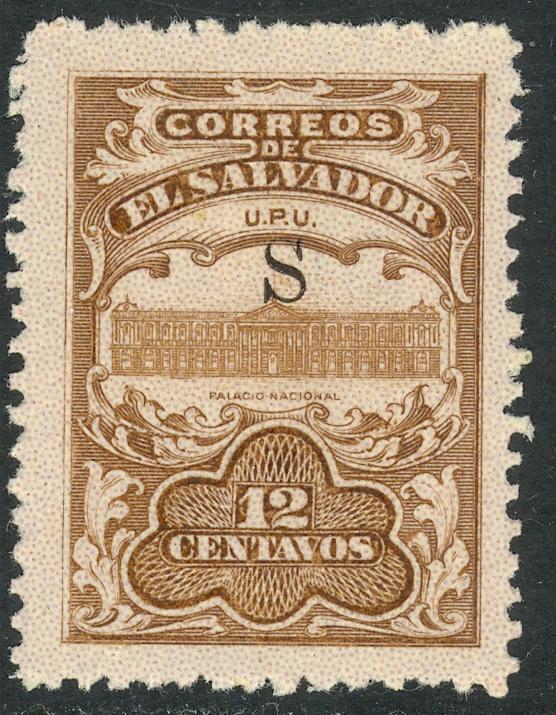 EL SALVADOR 1915 12c National Palace with S Overprint Sc 419var MH