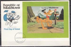 Maldives, Scott cat. 835. Disney, Year of Child s/sheet on a First day cover