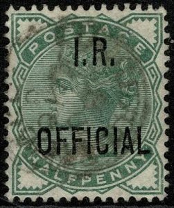 QV I.R. Official 1880-81 1/2d Pale Green Wmk. 49 (Imp. Crown) used S.G. O2