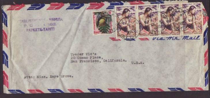 French Polynesia to San Francisco 1965  # 10 Size Cover