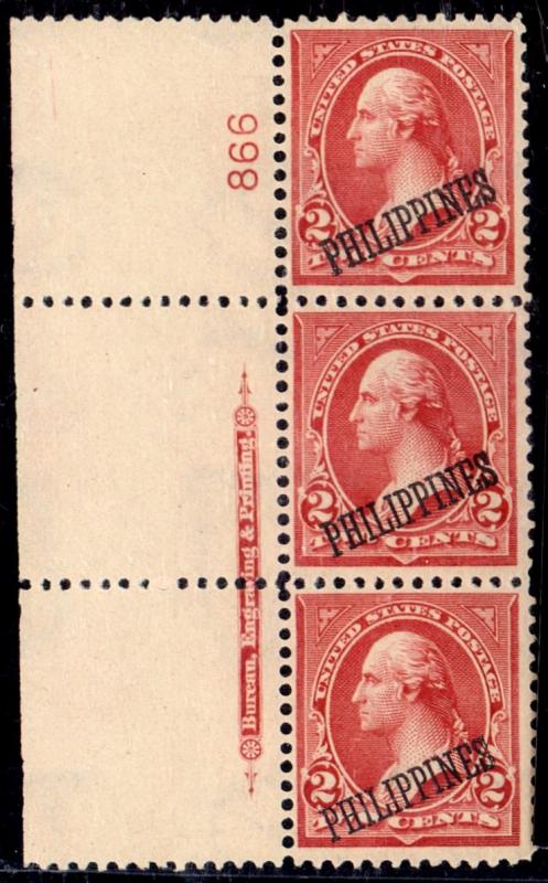 Philippines #214 MINT Inscription Strip of 3 1 stamp Hinged