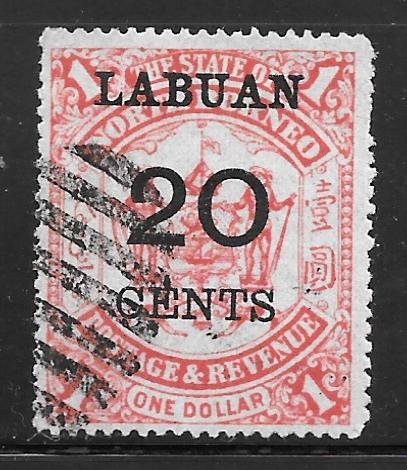 Labuan 60: 20c on $1 Arms of North Borneo, used, F-VF