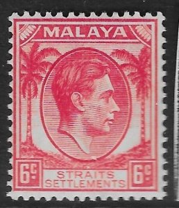 MALAYA STRAITS SETTLEMENTS SG282 1938 6c SCARLET MTD MINT