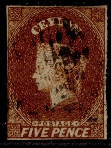 CEYLON QV SG5, 5d chestnut, USED. Cat £150.