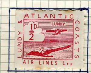 BRITAIN LUNDY; 1939 early Airmail Local issue fine Mint hinged 1/2d. value