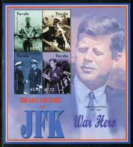 TUVALU THE LIFE & TIMES OF JOHN F. KENNEDY WAR HERO SHEET  MINT NEVER  HINGED