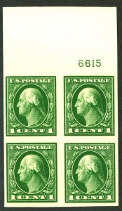 U.S. #408 MINT PL# BLOCK OF 4 OG NH