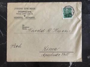 1934 Debrecen Hungary Rare Cover To Lima Peru