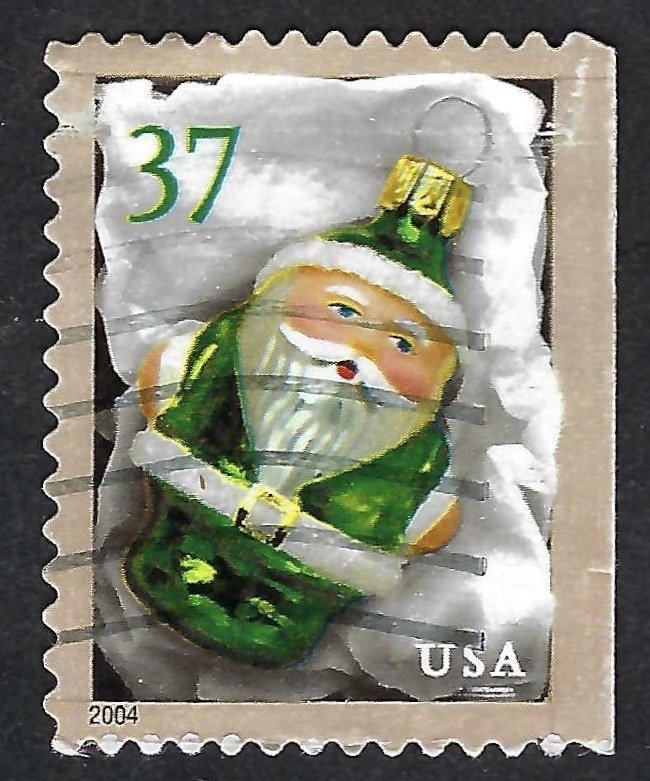 United States #3885 37¢ Santa Ornament - Green (2006). Booklet single. Used.