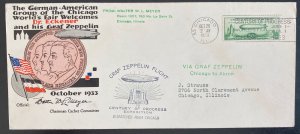 1933 Chicago USA LZ127 Graf Zeppelin Flight cover To Century Of Progress Exhibit