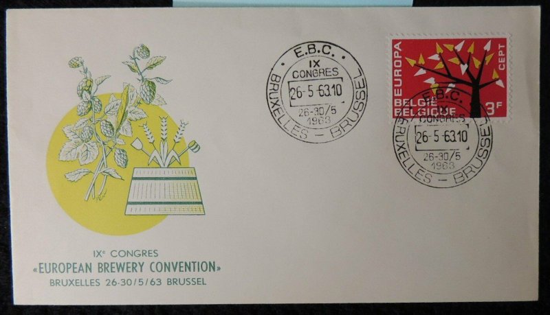 Belgium 1963 FDC europa cept trees brewery convention alcohol brussels pm