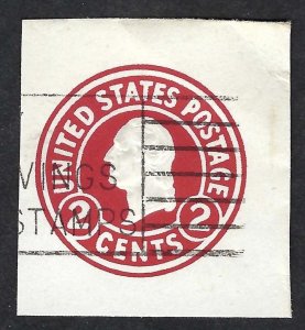 United States #U429h 2¢ Washington (1916). Carmine. Die 9. Cut square. Used