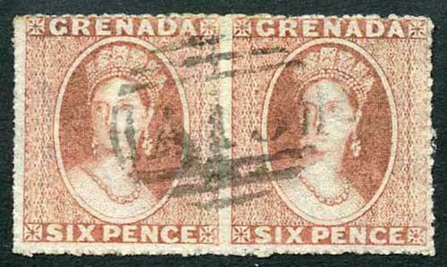 Grenada SG8 1863-71 6d dull rose-red Watermark sideways FINE horizontal pair