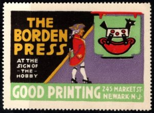 Vintage US Poster Stamp The Borden Press At The Sign Of The Hobby Good Printing