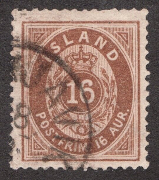 1876 Iceland Island Sc #12 - 16 Aur - Posthorn & Crown - Used stamp Cv$65